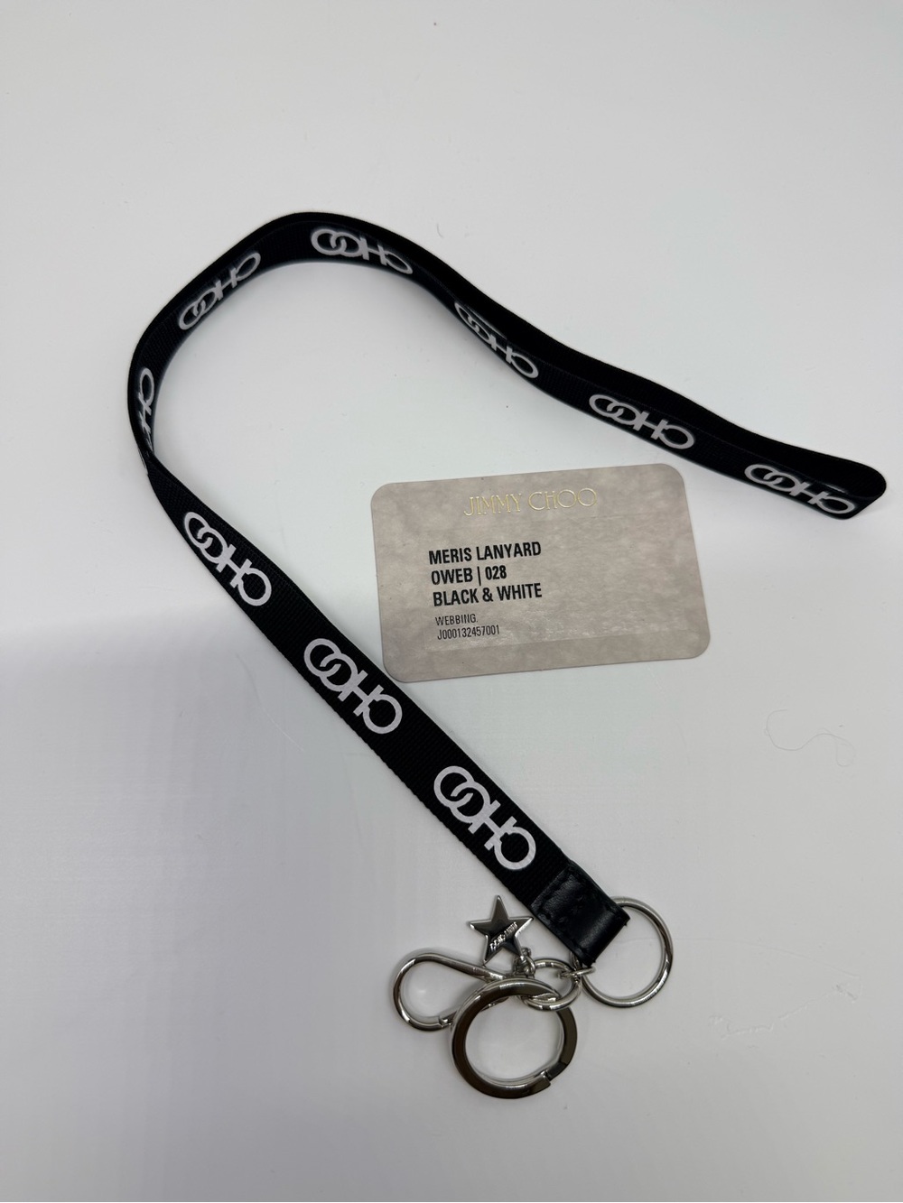 Jimmy Choo Black & White Logo Lanyard with Silver Hardware